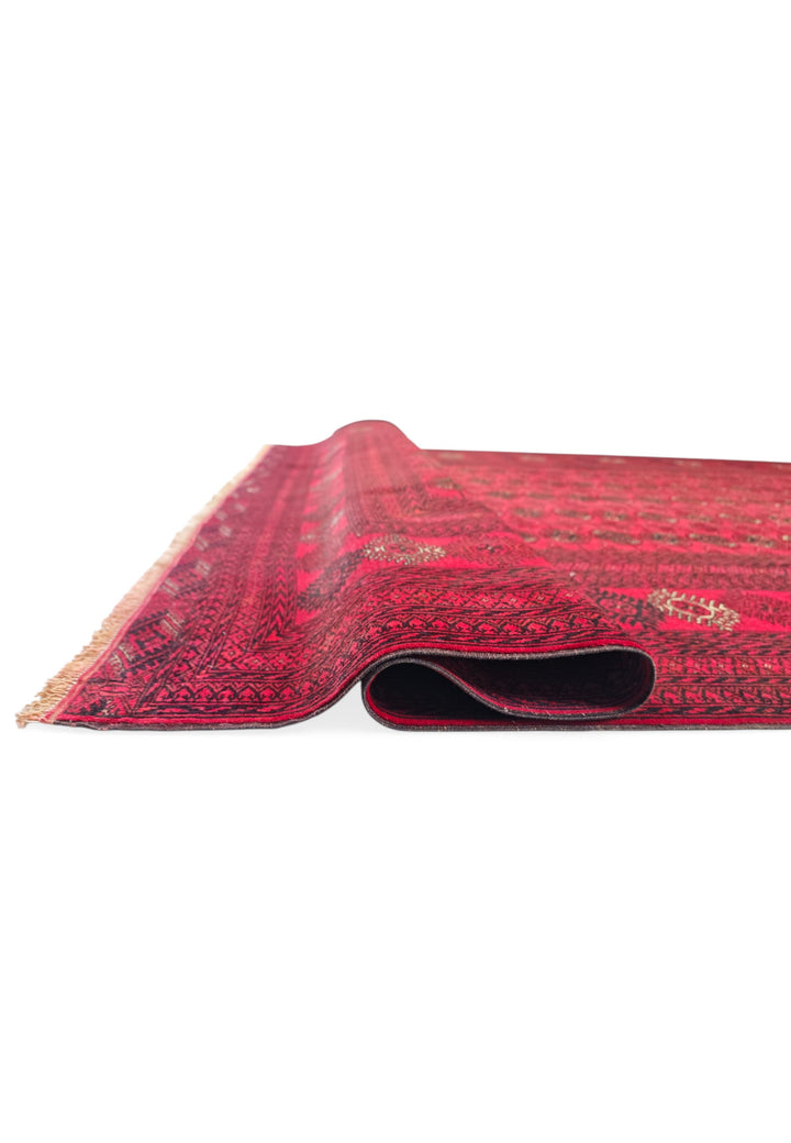 Bright Red Turkmen Gül Rug, Hand-Knotted Wool