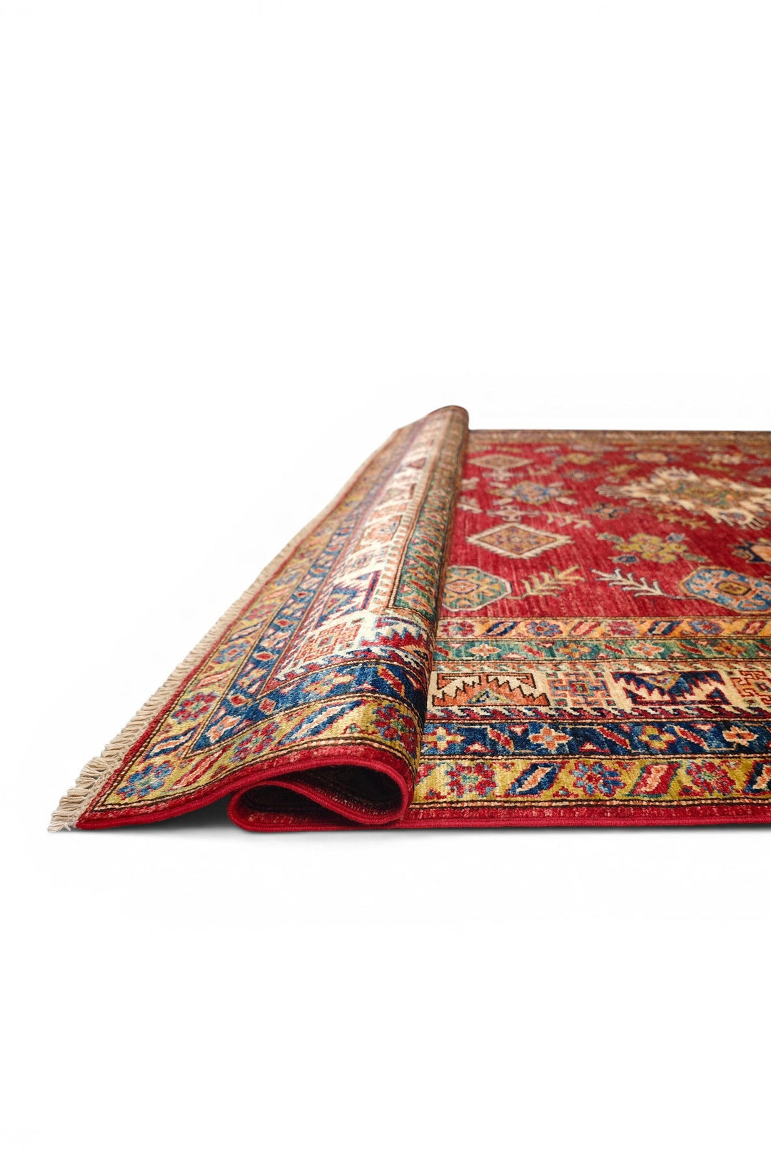 Red &amp; Gold Tribal Kazak Rug, Hand-Knotted Afghan Wool
