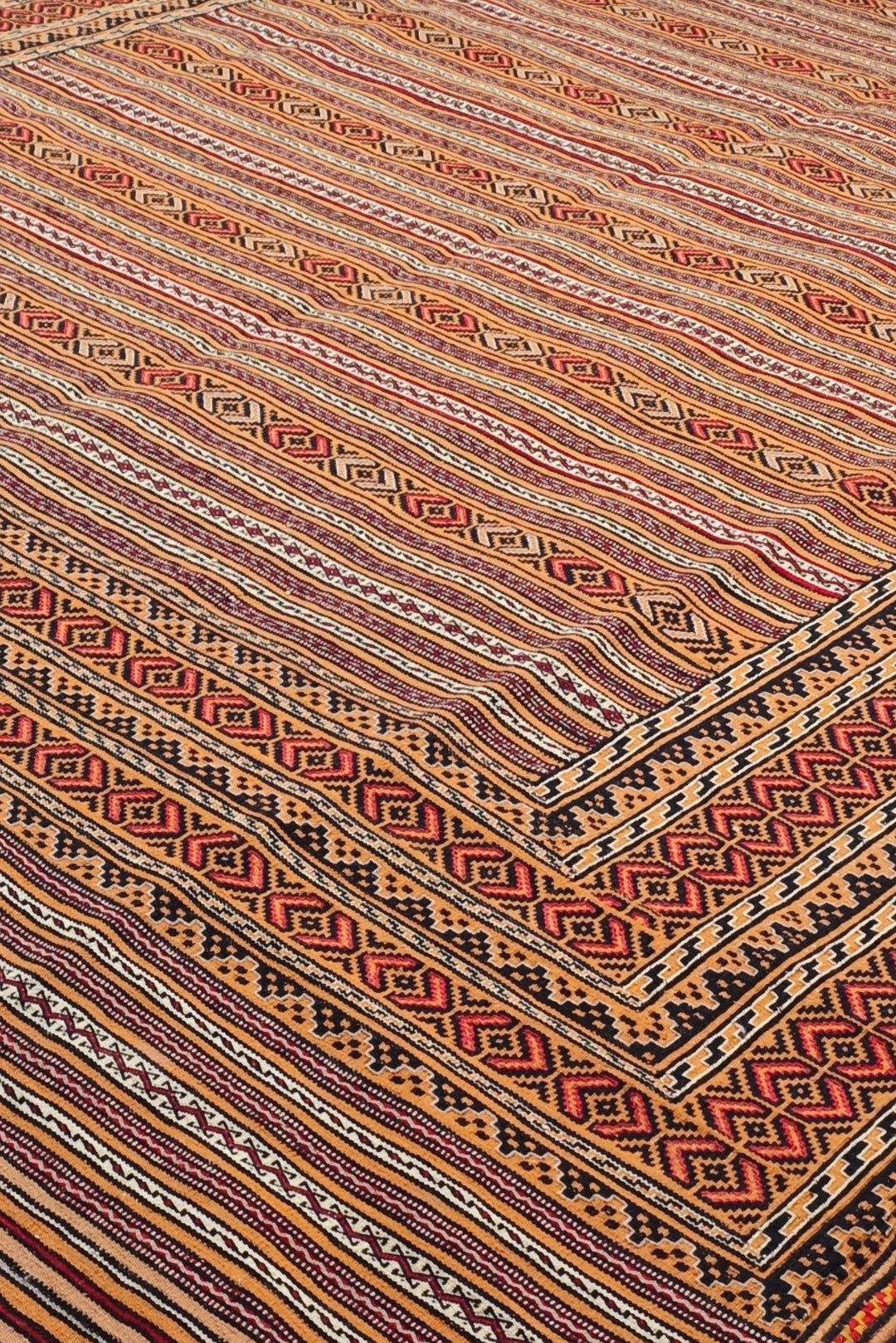Terracotta and Apricot Banded Kilim, Hand-Woven Wool
