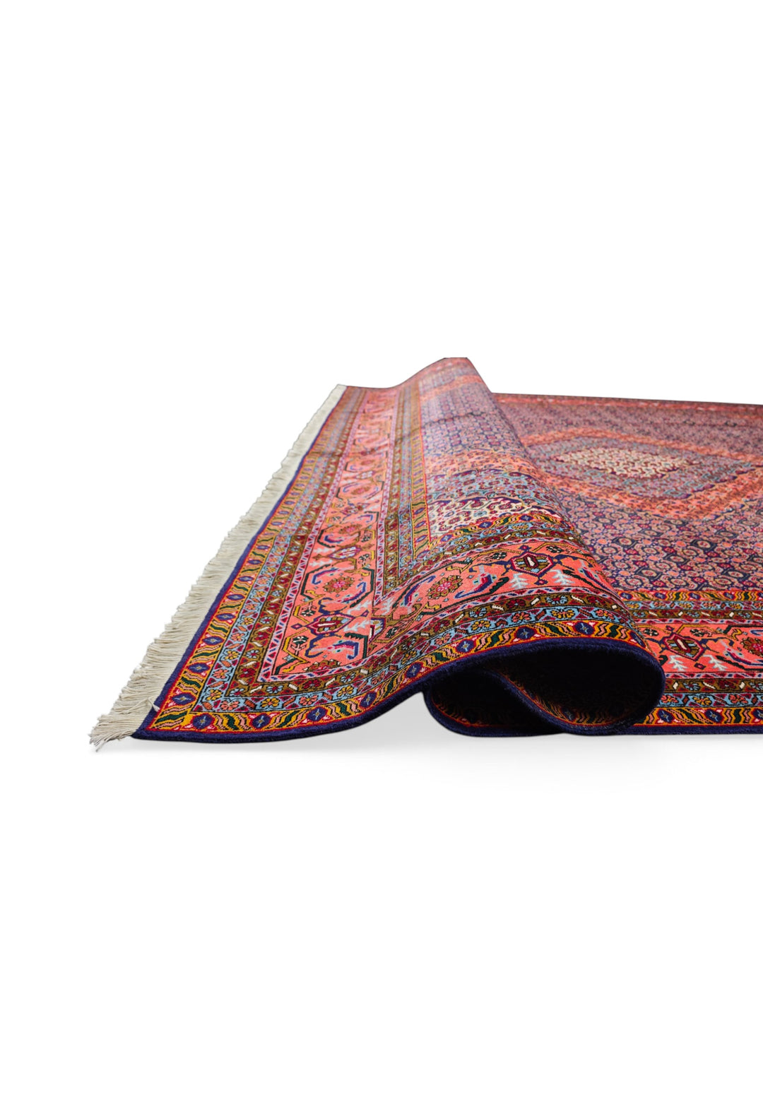 Rose and Indigo Herati Medallion, Hand-Knotted Wool Rug
