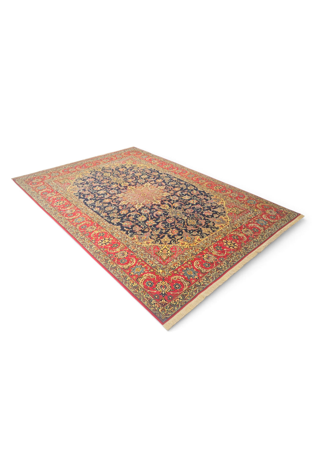 Black and Red Medallion Sirafian Isfahan, Hand-Knotted Wool Rug