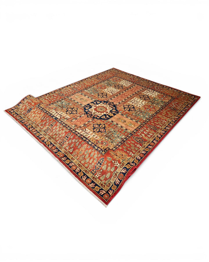 Rust Bakhtiari Garden Panel Ghazni, Hand-Knotted Afghan Wool Rug
