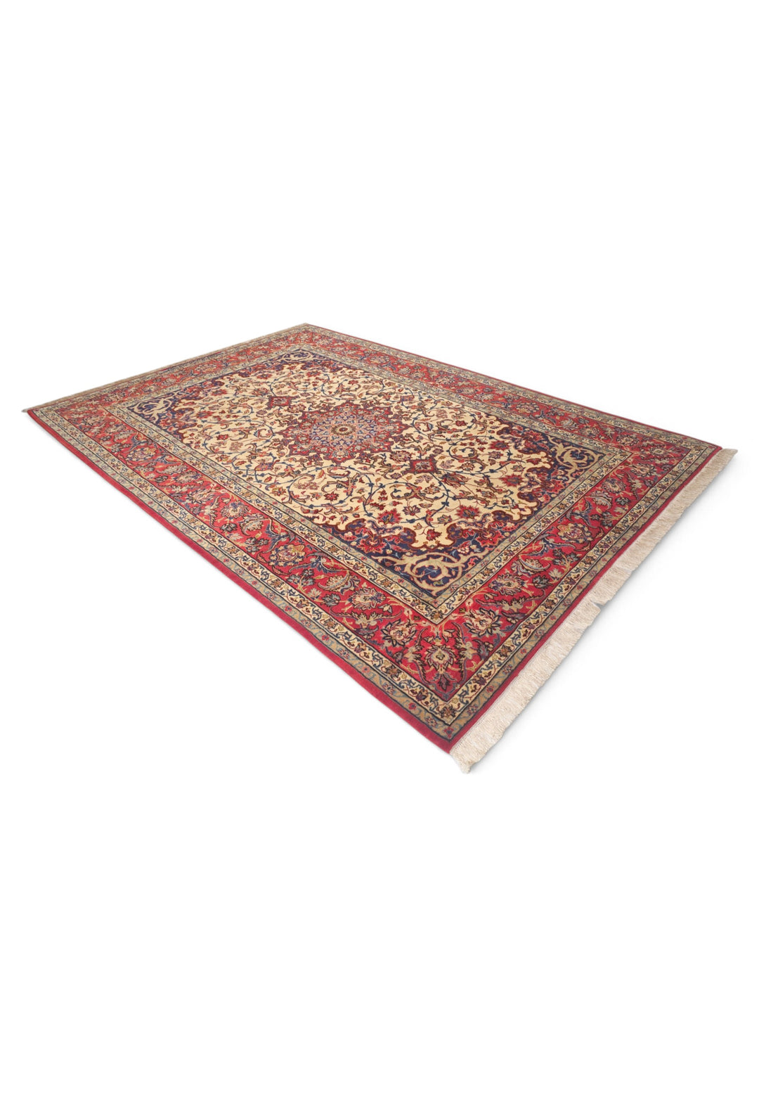 Gold and Red Medallion Sirafian Isfahan, Hand-Knotted Wool Rug