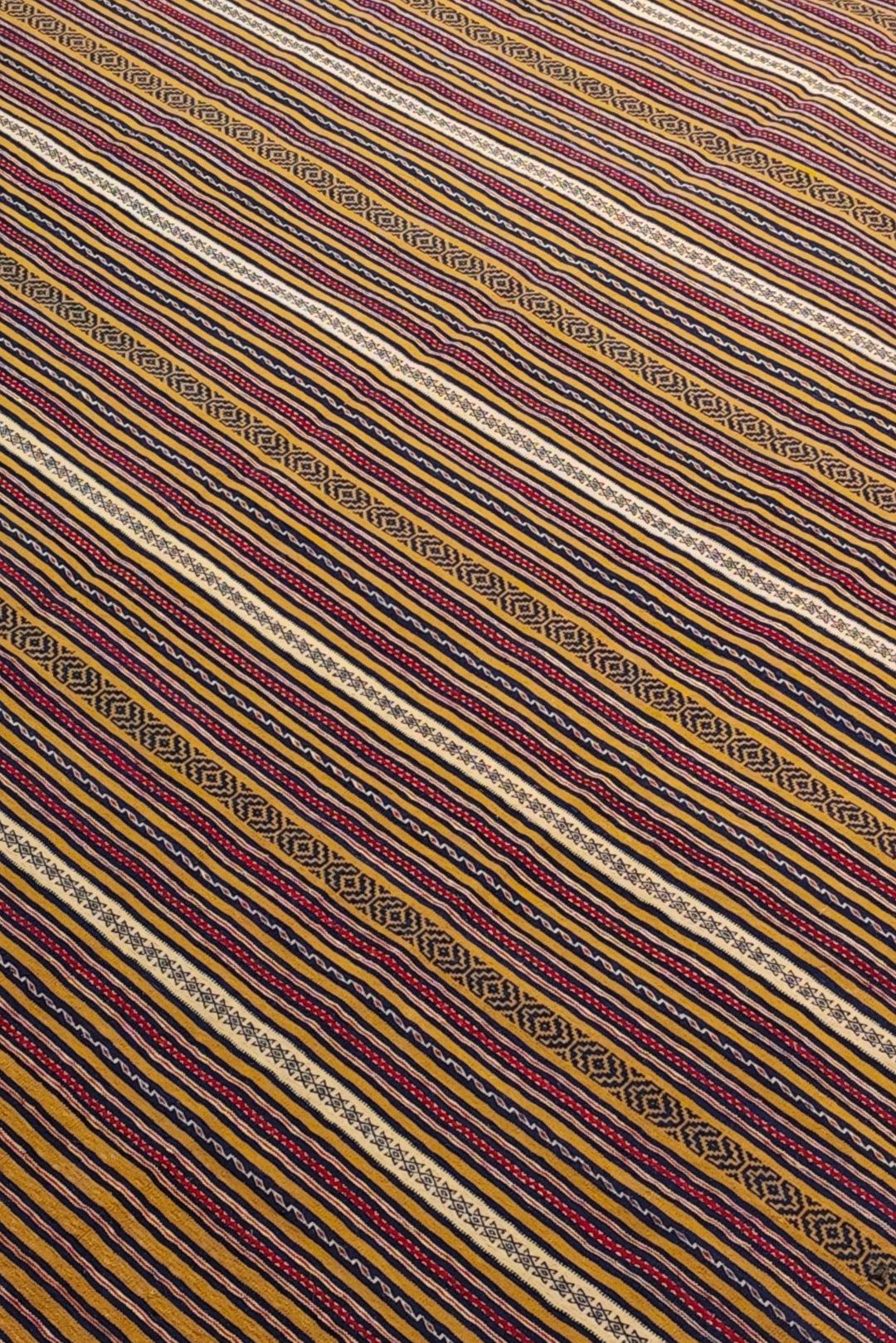Gold and Plum Striped Kilim, Hand-Woven Wool