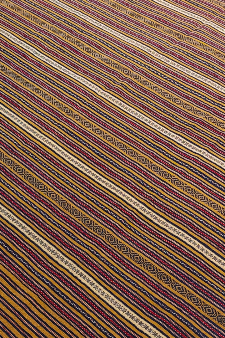 Gold and Plum Striped Kilim, Hand-Woven Wool