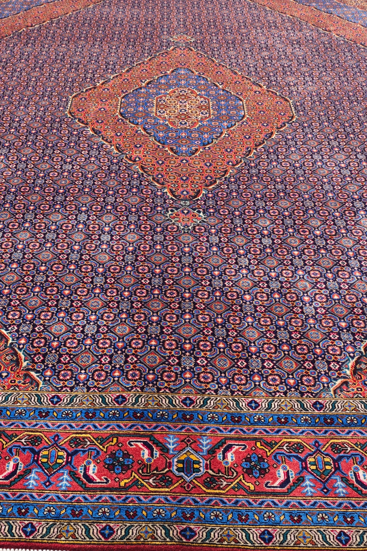 Mauve and Salmon Herati Medallion, Hand-Knotted Wool Rug