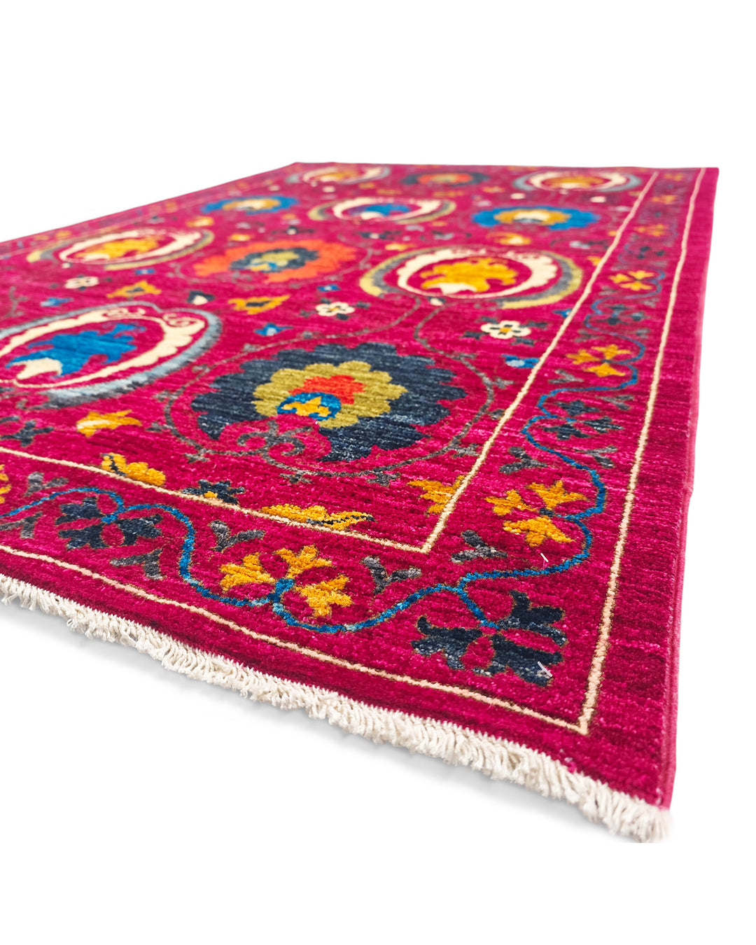 Magenta Suzani Gabbeh, Hand-Knotted Afghan Wool Rug