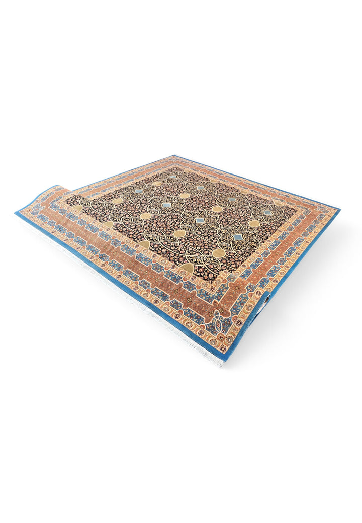 Espresso and Peach Circle Lattice, Hand-Knotted Wool Rug