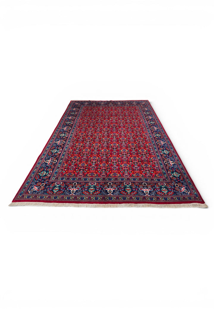Cherry-Red Boteh Persian Moud, Hand-Knotted Wool Rug