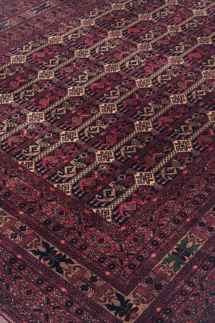 Deep Wine Red Turkmen Compartment Gül Khan Muhammadi Rug, Hand-Knotted Wool