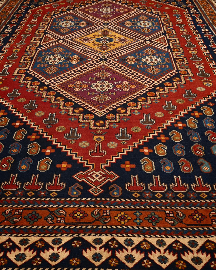 Navy &amp; Red Tribal Medallion Rug, Hand-Knotted Afghani Sherwan