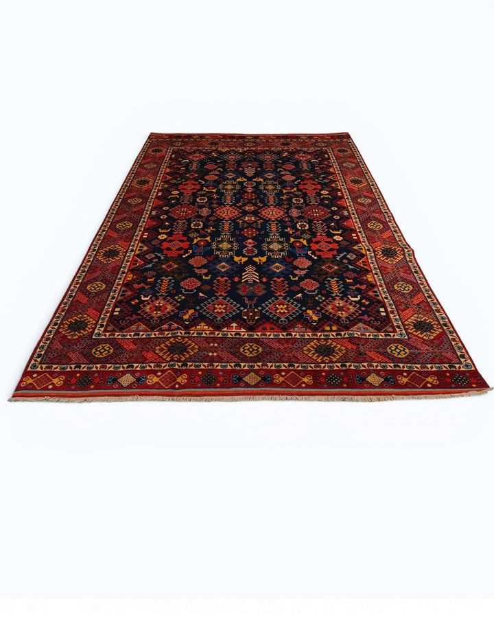 Navy &amp; Red Shemakha Rug, Hand-Knotted Afghani Sherwan