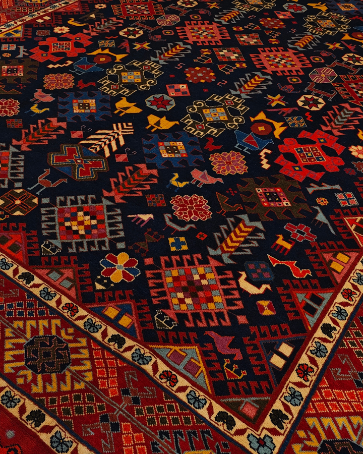 Indigo Caucasian Medallion Rug, Hand-Knotted Afghani Sherwan