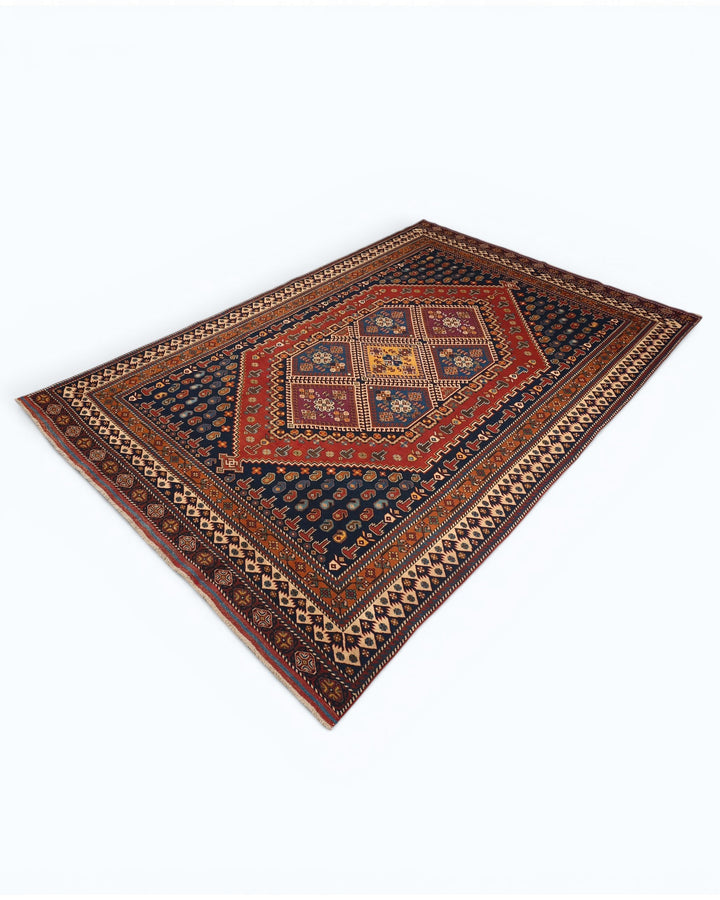 Navy &amp; Red Tribal Medallion Rug, Hand-Knotted Afghani Sherwan