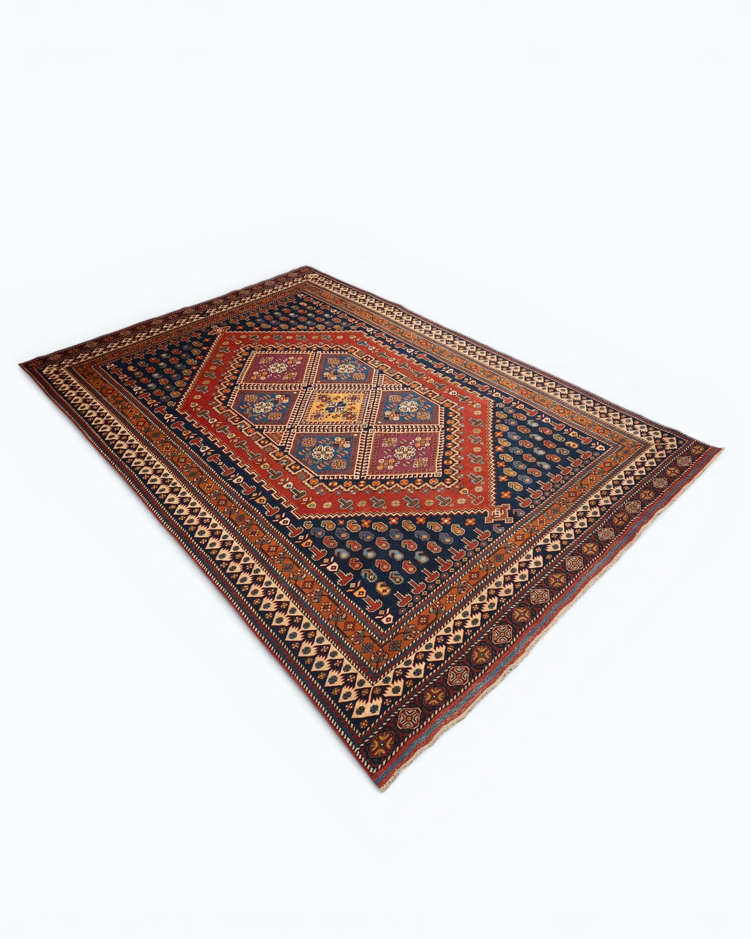 Navy &amp; Red Tribal Medallion Rug, Hand-Knotted Afghani Sherwan