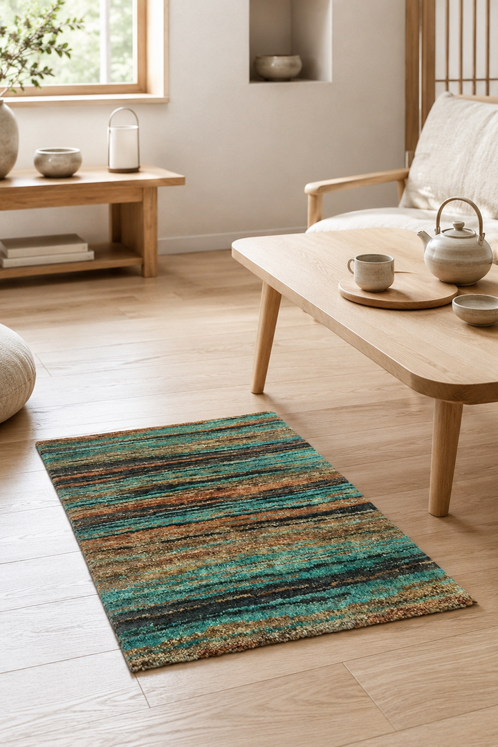 Turquoise &amp; Rust Streak Gabbeh, Hand-Knotted Afghan Wool Rug