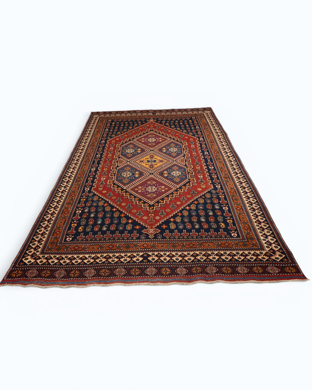 Navy &amp; Red Tribal Medallion Rug, Hand-Knotted Afghani Sherwan