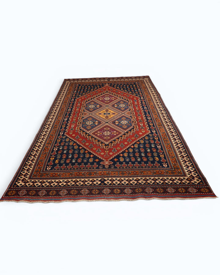 Navy &amp; Red Tribal Medallion Rug, Hand-Knotted Afghani Sherwan