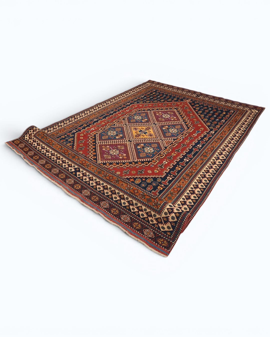 Navy &amp; Red Tribal Medallion Rug, Hand-Knotted Afghani Sherwan