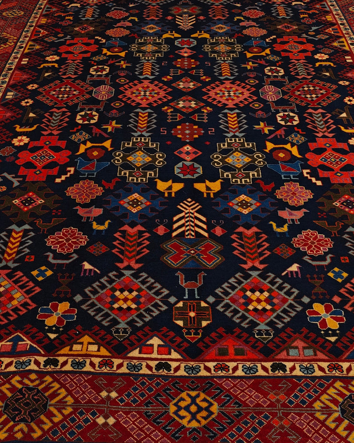 Navy &amp; Red Shemakha Rug, Hand-Knotted Afghani Sherwan