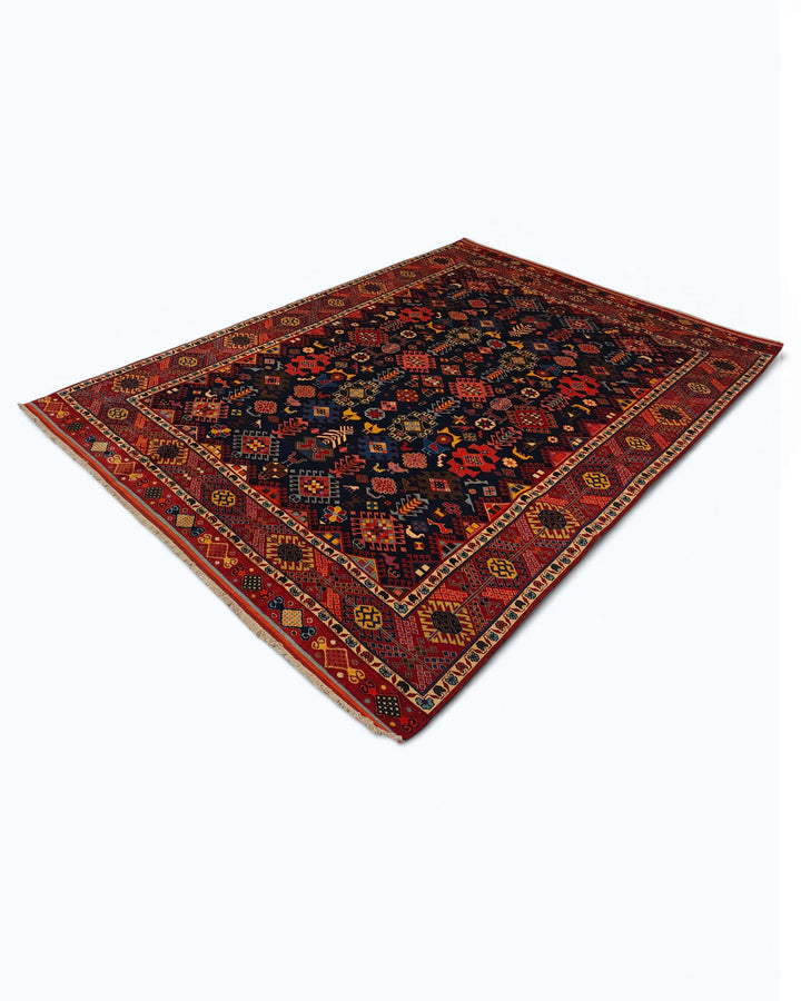 Navy &amp; Red Shemakha Rug, Hand-Knotted Afghani Sherwan
