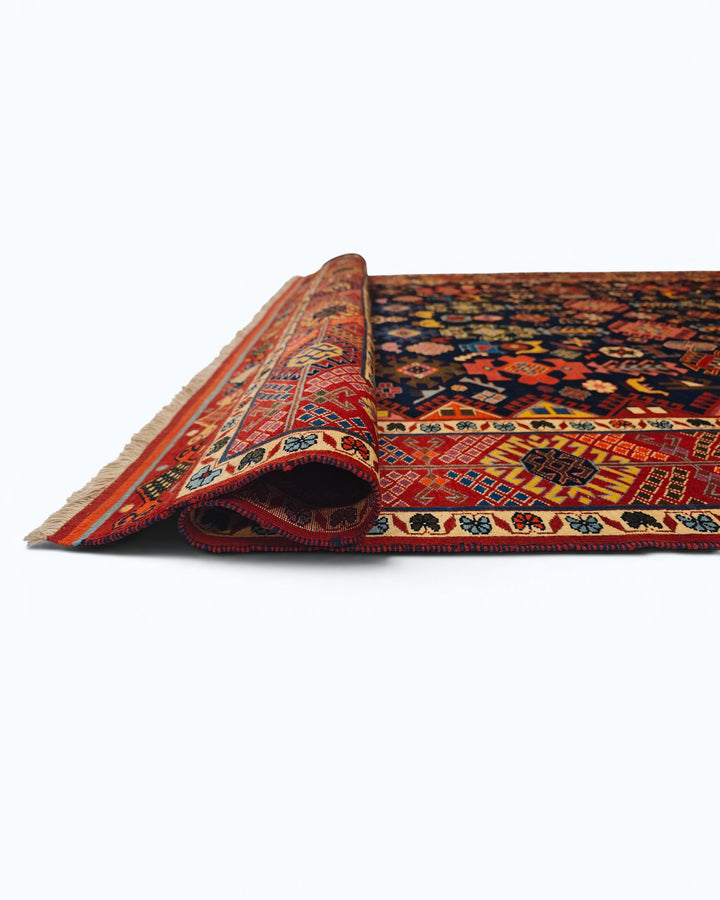 Navy &amp; Red Shemakha Rug, Hand-Knotted Afghani Sherwan