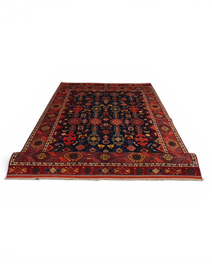 Navy &amp; Red Shemakha Rug, Hand-Knotted Afghani Sherwan