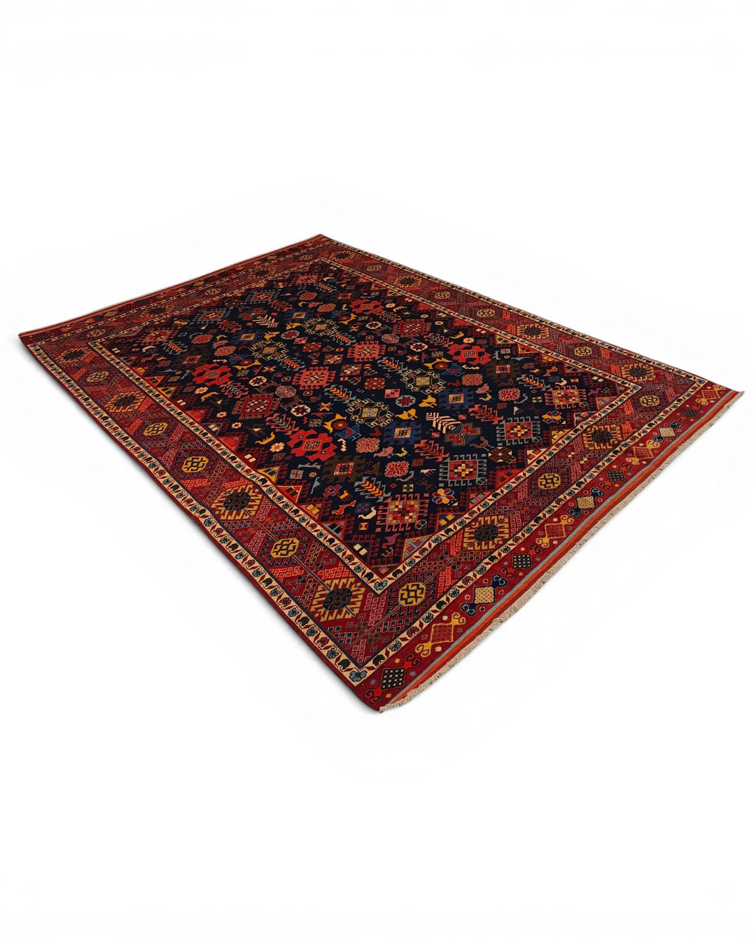 Navy &amp; Red Shemakha Rug, Hand-Knotted Afghani Sherwan