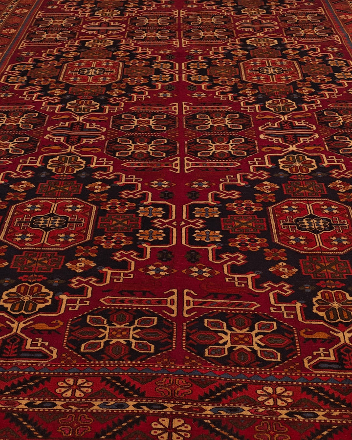Red Ersari Turkmen Gül Rug, Hand-Knotted Afghani Sherwan