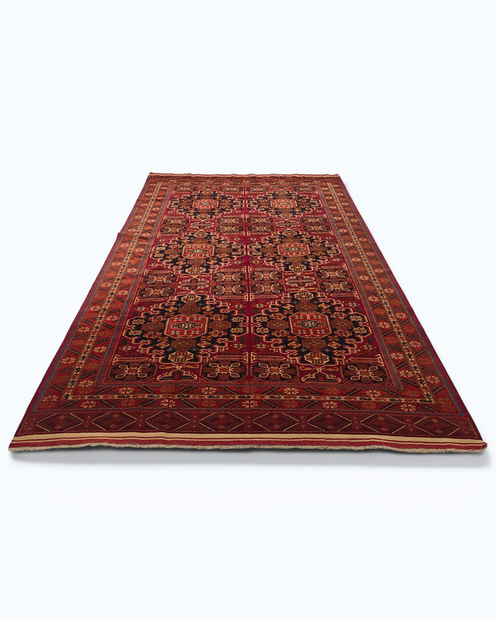 Red Ersari Turkmen Gül Rug, Hand-Knotted Afghani Sherwan