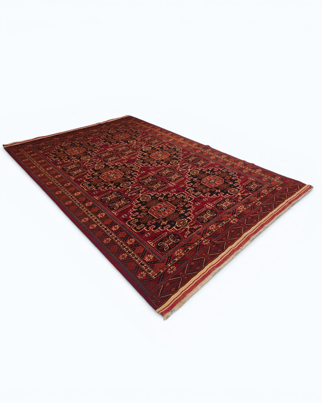 Red Ersari Turkmen Gül Rug, Hand-Knotted Afghani Sherwan