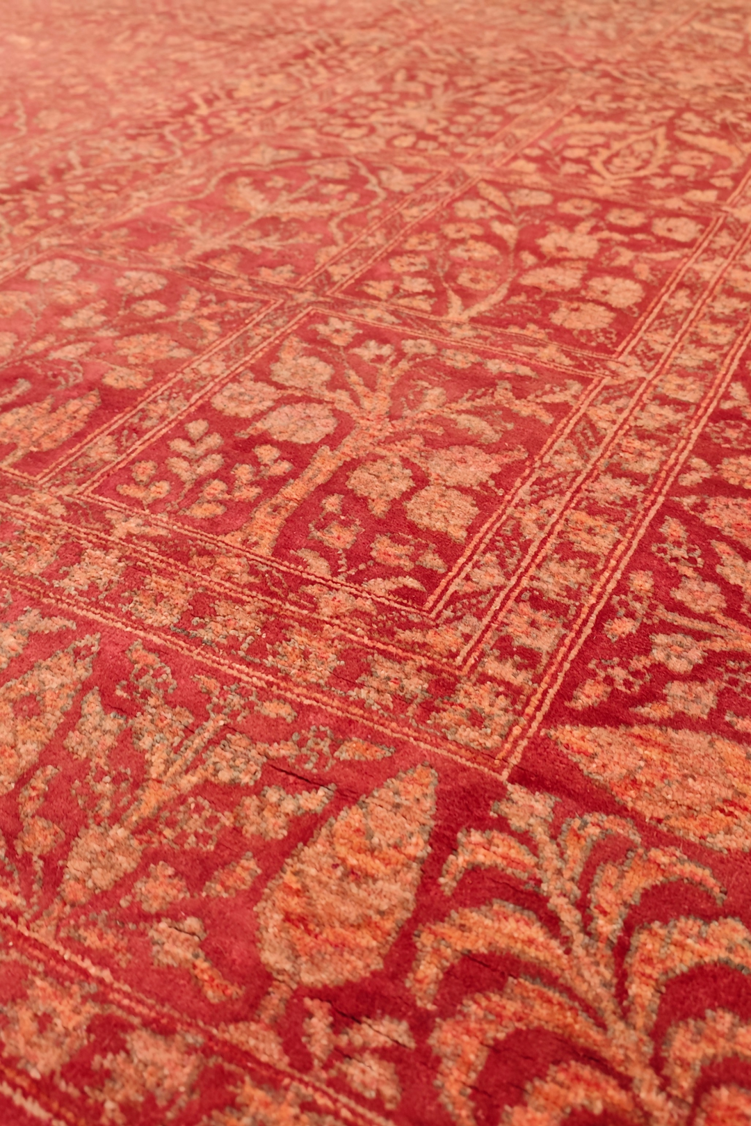 Terracotta Red Garden-Panel Ghazni, Hand-Knotted Afghan Wool &amp; Silk Rug