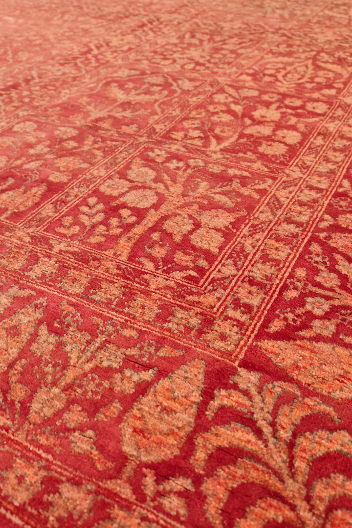 Terracotta Red Garden-Panel Ghazni, Hand-Knotted Afghan Wool &amp; Silk Rug