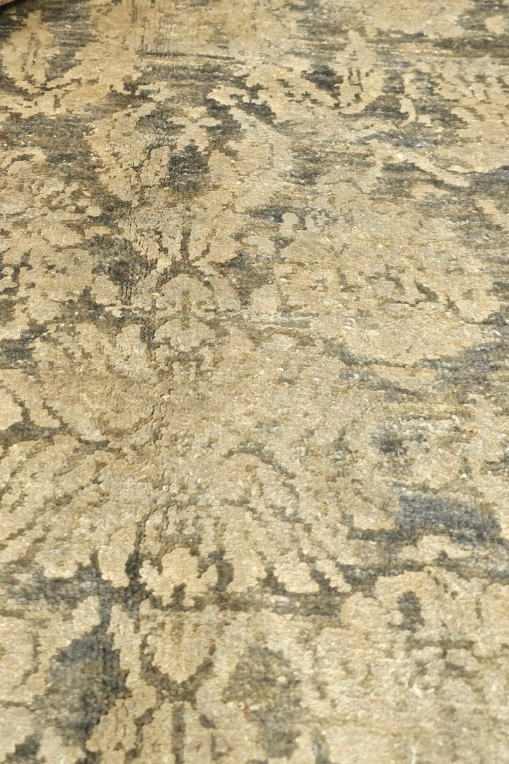 Charcoal &amp; Gold Floral Ghazni, Hand-Knotted Afghan Wool &amp; Silk Rug