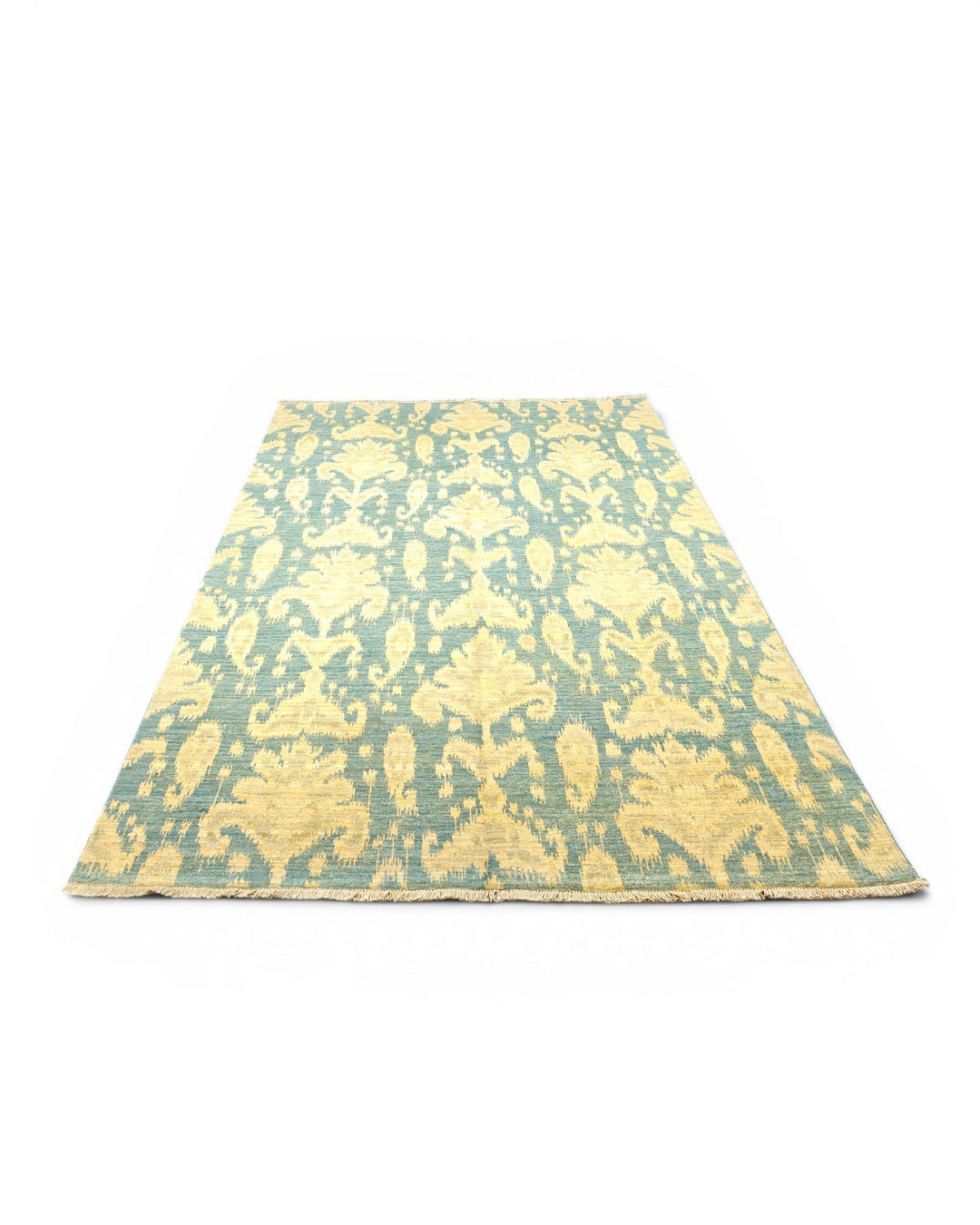 Blue &amp; Gold Ikat Gabbeh, Hand-Knotted Afghan Wool Rug