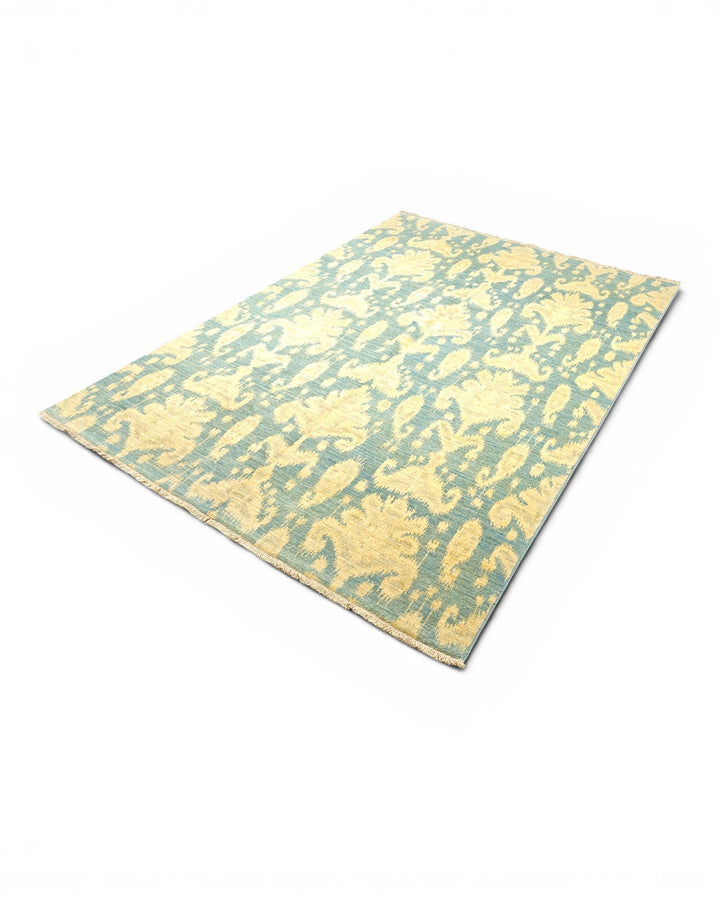 Blue &amp; Gold Ikat Gabbeh, Hand-Knotted Afghan Wool Rug