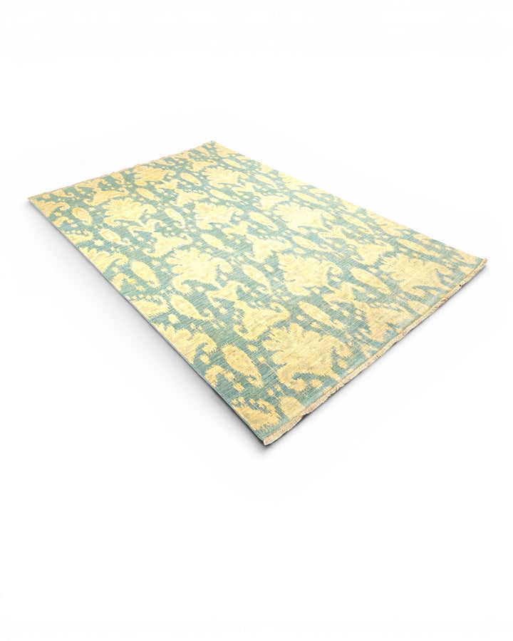 Blue &amp; Gold Ikat Gabbeh, Hand-Knotted Afghan Wool Rug