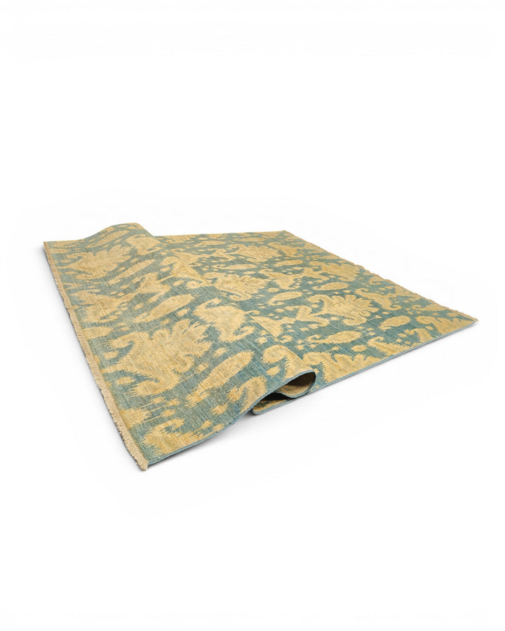 Blue &amp; Gold Ikat Gabbeh, Hand-Knotted Afghan Wool Rug