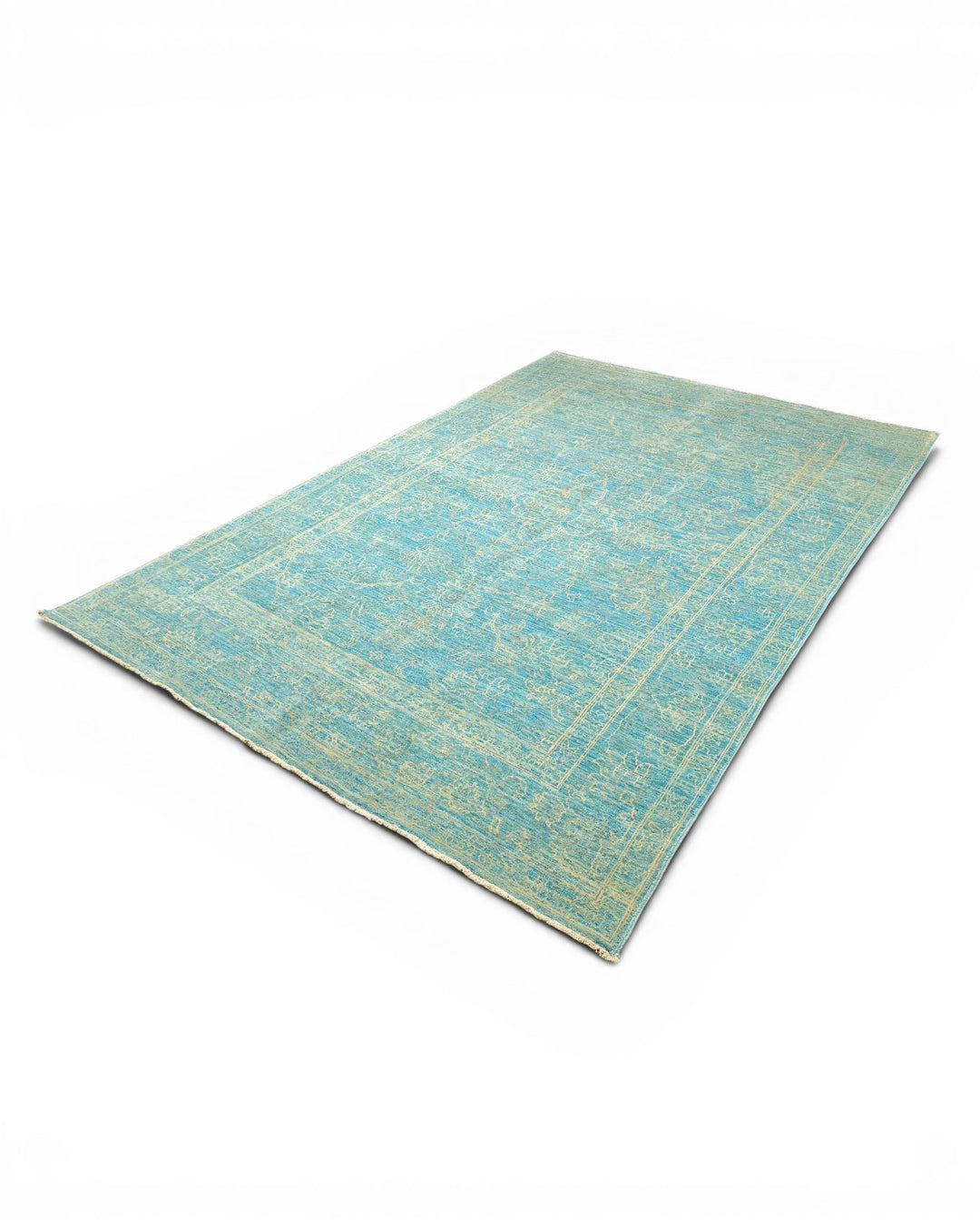 Turquoise Floral Ghazni, Hand-Knotted Afghan Wool &amp; Silk Rug