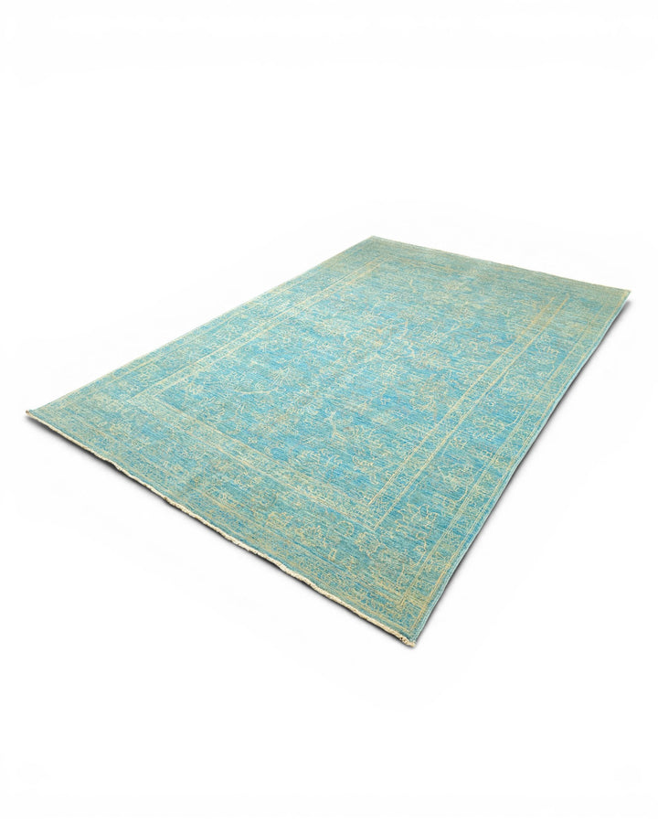 Turquoise Floral Ghazni, Hand-Knotted Afghan Wool &amp; Silk Rug