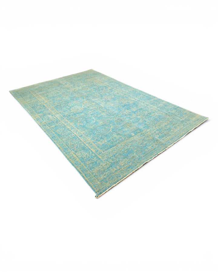 Turquoise Floral Ghazni, Hand-Knotted Afghan Wool &amp; Silk Rug