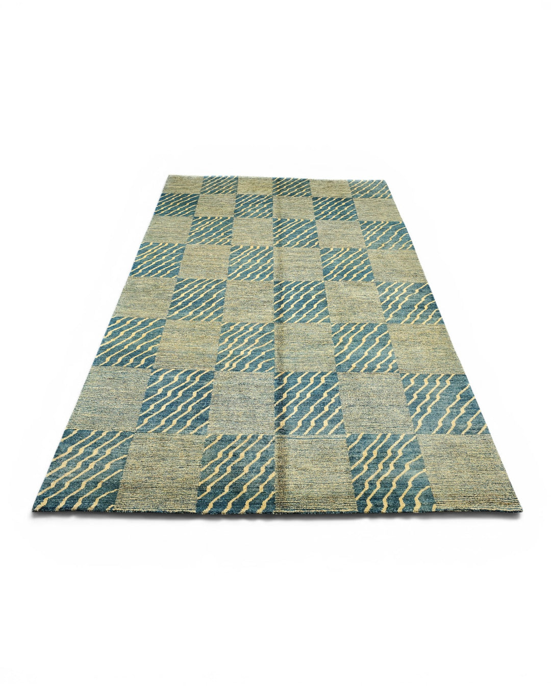 Blue &amp; Cream Checkerboard Gabbeh, Hand-Knotted Afghan Wool Rug
