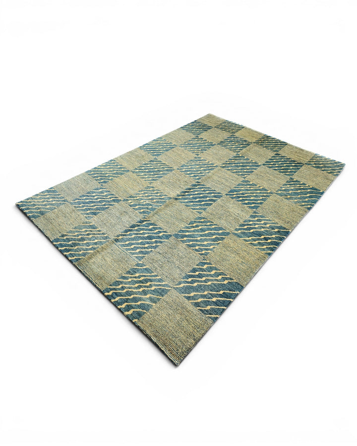 Blue &amp; Cream Checkerboard Gabbeh, Hand-Knotted Afghan Wool Rug