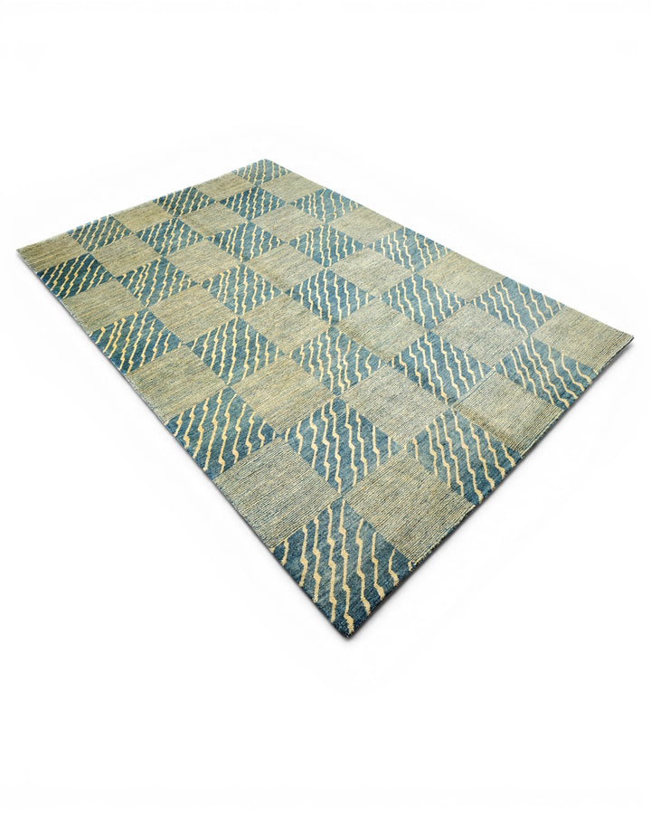 Blue &amp; Cream Checkerboard Gabbeh, Hand-Knotted Afghan Wool Rug