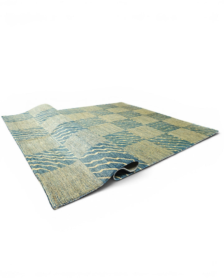 Blue &amp; Cream Checkerboard Gabbeh, Hand-Knotted Afghan Wool Rug
