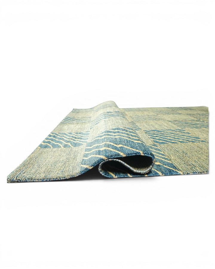 Blue &amp; Cream Checkerboard Gabbeh, Hand-Knotted Afghan Wool Rug
