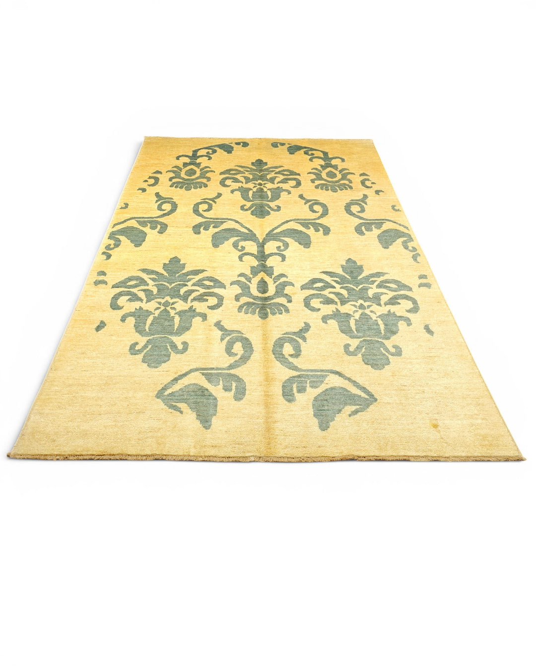 Ivory &amp; Sage Damask Gabbeh, Hand-Knotted Afghan Wool Rug