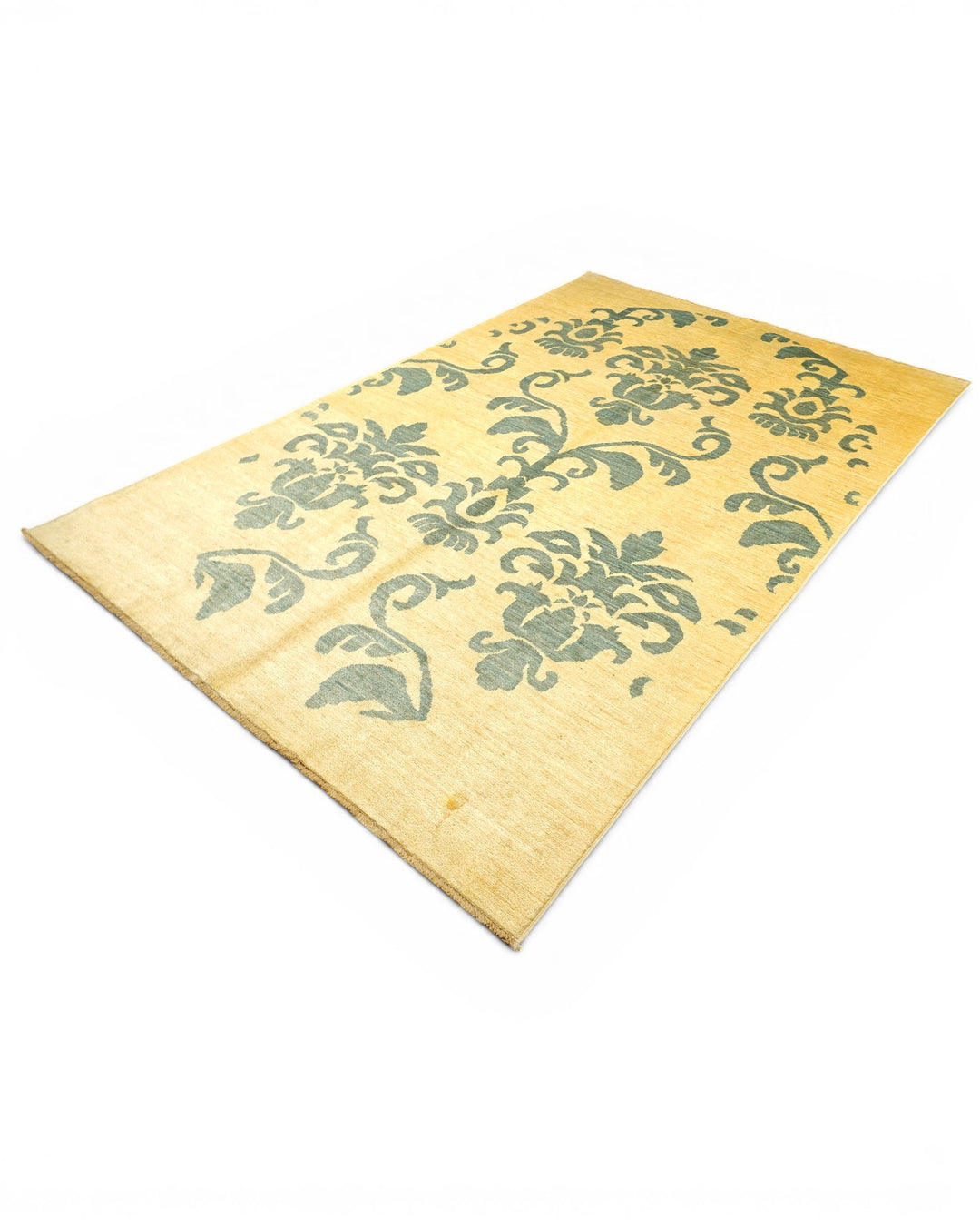Ivory &amp; Sage Damask Gabbeh, Hand-Knotted Afghan Wool Rug