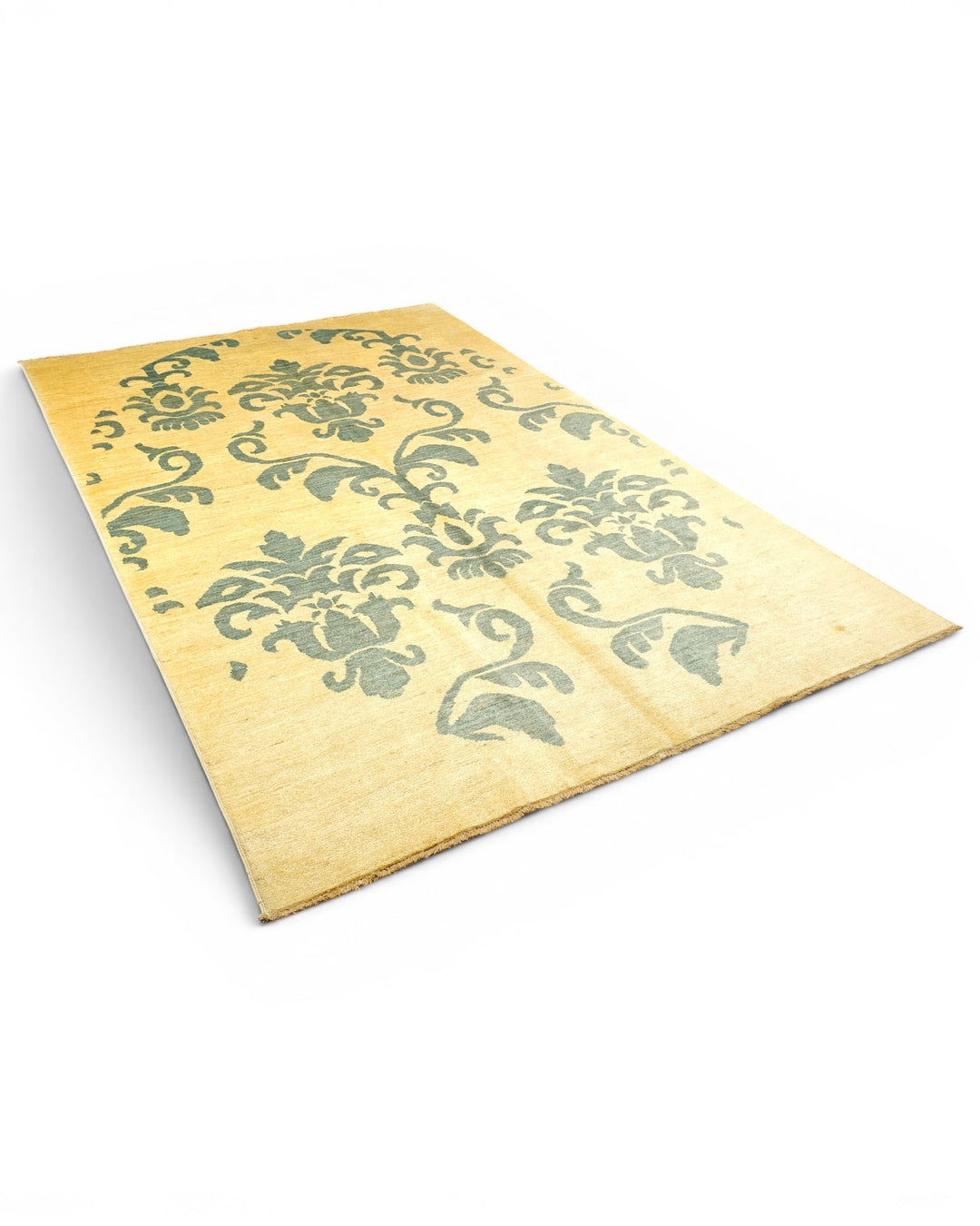 Ivory &amp; Sage Damask Gabbeh, Hand-Knotted Afghan Wool Rug
