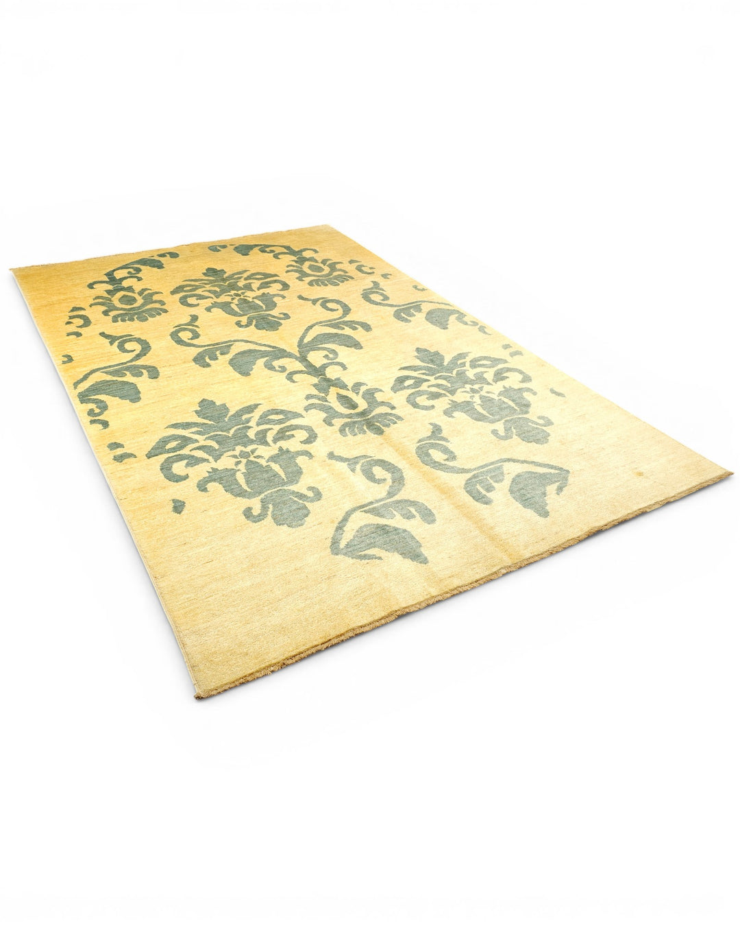 Ivory &amp; Sage Damask Gabbeh, Hand-Knotted Afghan Wool Rug